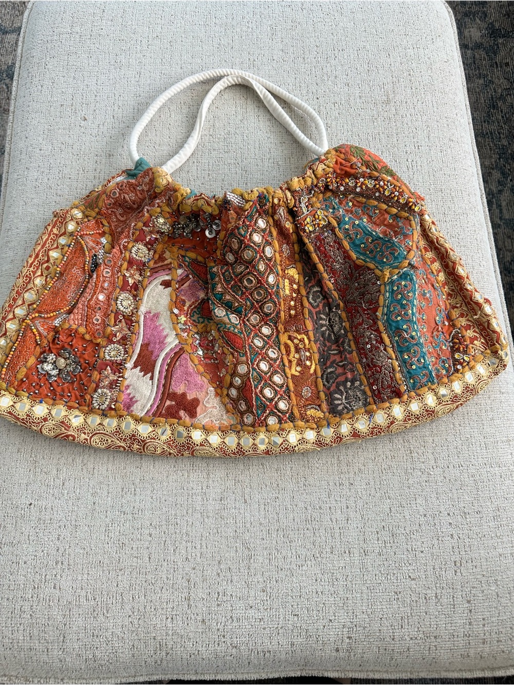 Vintage Indian Banjara Patchwork Boho Hobo Shoulder Bag - Embroidery & Mirrors - Picture 2 of 3